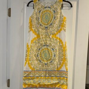 London Times Yellow and Blue Geometric Mini Dress